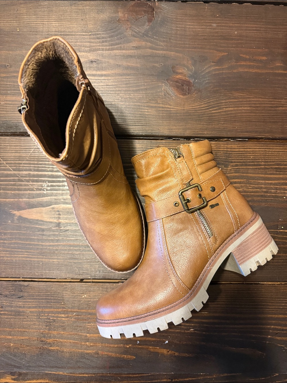 Spring Step Cognac Lace-Up Buckle Ankle Boots